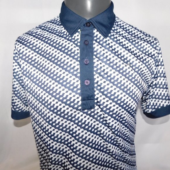 SLIGO Mens M Blue White Pattern Golf Polo Shirt - Picture 9 of 9